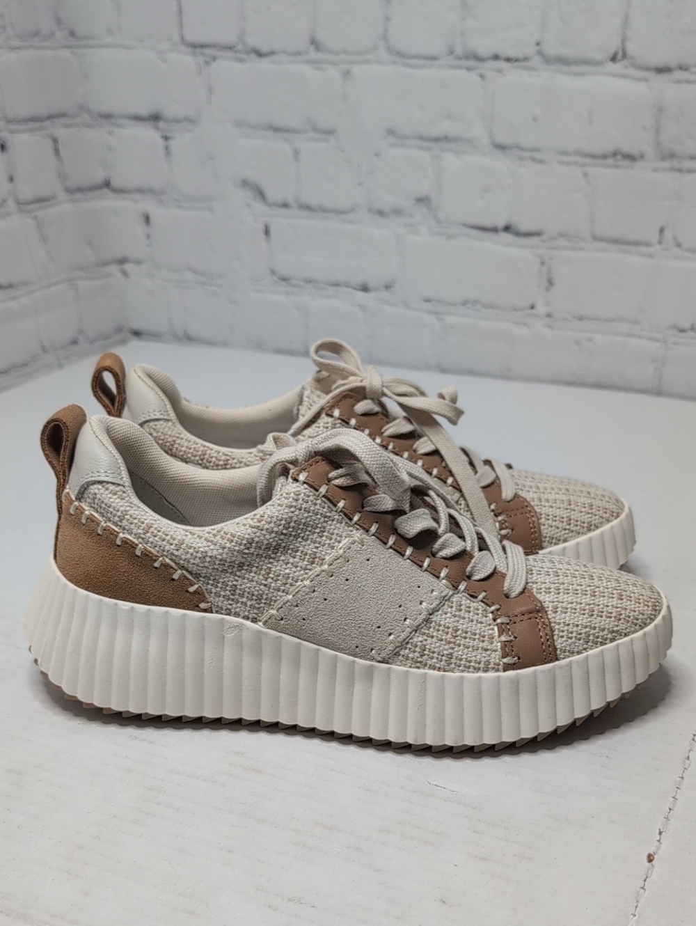 New Dolce Vita Dolen Platform Patchwork Sneakers In Oatmeal